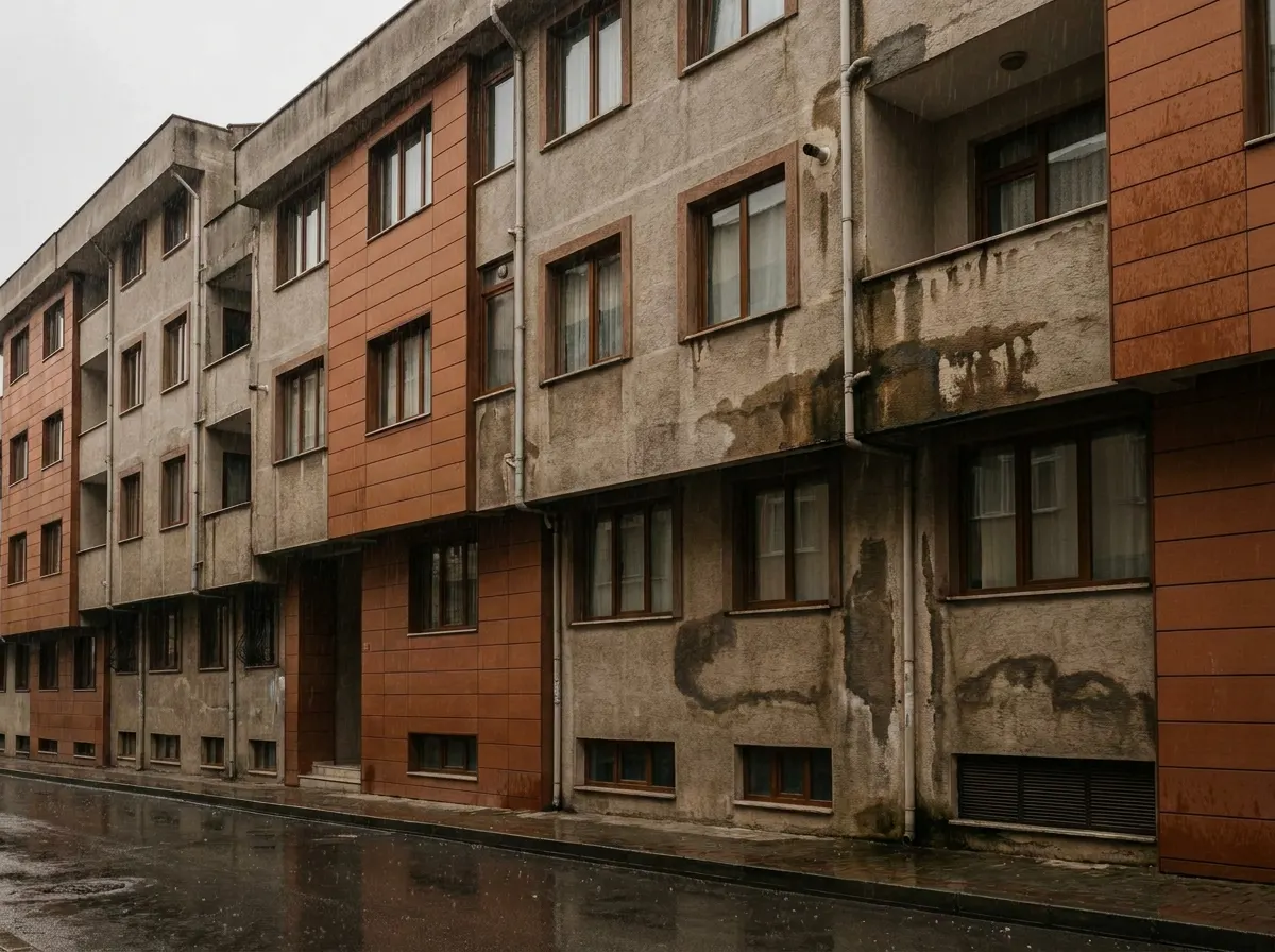 Su hasarlı bina cephesi — yalıtım kusuru izleri